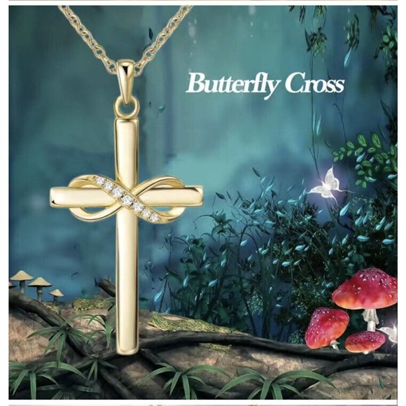Love You Forever Cross Neckless Golden Christian Pendant - Picture 2 of 4